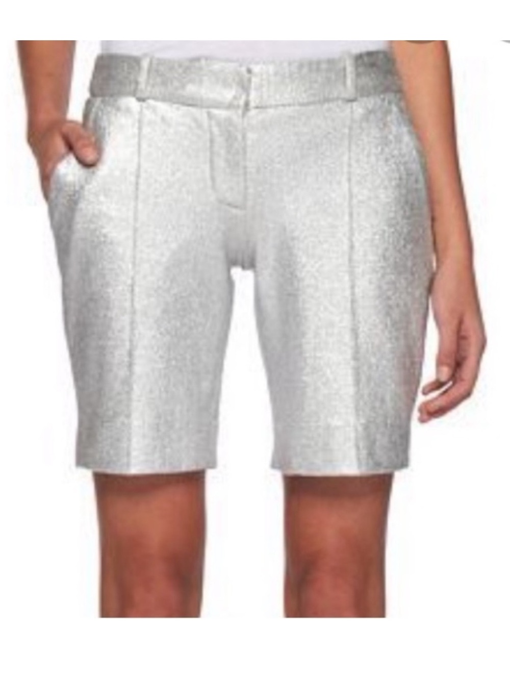 Diane Von Furstenberg New Boymuda Shorts Women’s Size 2 Metallic Silver Stretch